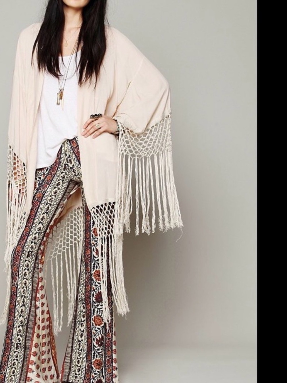 Spell Cream Fringe Kimono Wrap